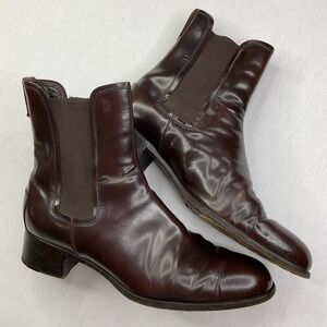 Tods chelsea Mahogany Brown Leather  Boots Stacked Block Heel Size 9 Italy